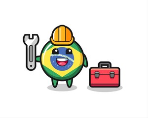 Mascot cartoon of brazil flag badge as a mechanic