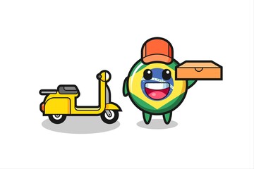 Fototapeta premium Character Illustration of brazil flag badge as a pizza deliveryman