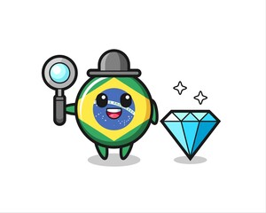 Illustration of brazil flag badge character with a diamond