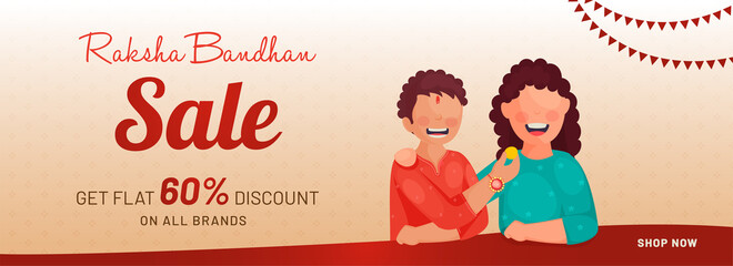 Flat 60% Discount Offer For Raksha Bandhan Header Or Banner Design.