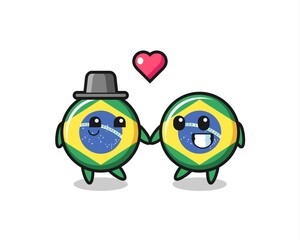 brazil flag badge cartoon character couple with fall in love gesture