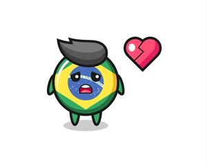 brazil flag badge cartoon illustration is broken heart