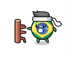brazil flag badge cartoon illustration as a karate fighter