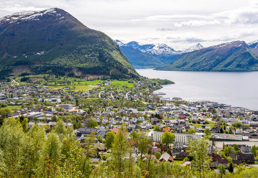 Nice aerial view to Volda, Norway