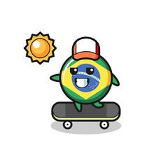 brazil flag badge character illustration ride a skateboard