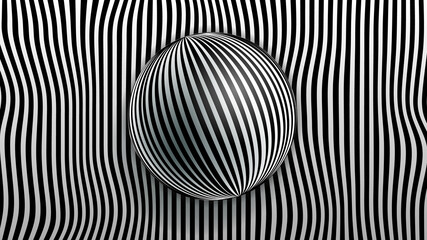 Rotating sphere of black and white zebra stripes pattern. Vector illustration