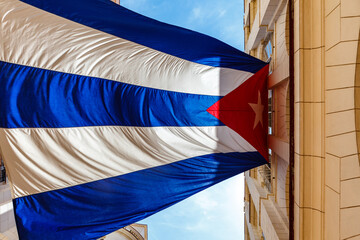 Big Cuban flag inside of the Museum of Revolution in Havana, Cuba, North America