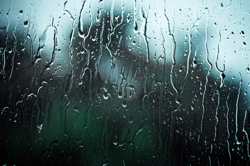 Rain drops on window in summer rainy day
