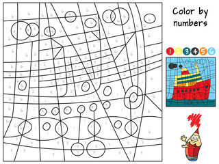 Cruise ship. Color by numbers. Coloring book