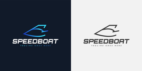 Blue Speed Boat Logo Design. Ship Logo Design Template
