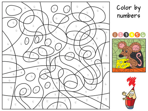 Mouse. Color by numbers. Coloring book