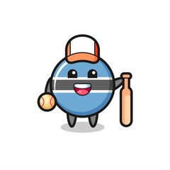 Cartoon character of botswana flag badge as a baseball player