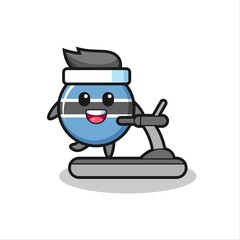 botswana flag badge cartoon character walking on the treadmill