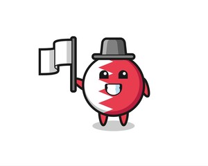 Fototapeta premium Cartoon character of bahrain flag badge holding a flag
