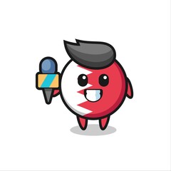 Character mascot of bahrain flag badge as a news reporter