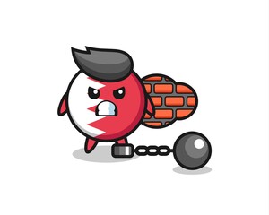 Character mascot of bahrain flag badge as a prisoner