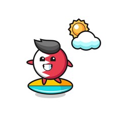 Illustration of bahrain flag badge cartoon do surfing on the beach