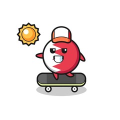 bahrain flag badge character illustration ride a skateboard