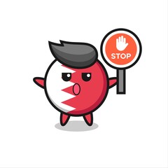 bahrain flag badge character illustration holding a stop sign