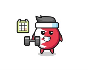 bahrain flag badge mascot cartoon doing fitness with dumbbell