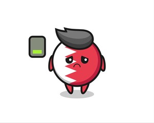 Fototapeta premium bahrain flag badge mascot character doing a tired gesture