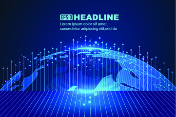 Arrowhead lines penetrate the pixel earth with a global sense of technology background