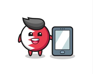 bahrain flag badge illustration cartoon holding a smartphone