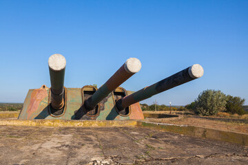 Triple gun of Armored battery 30. Soviet military unit