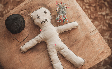 Voodoo magician doll, magic control of person. Concept of old spell, power