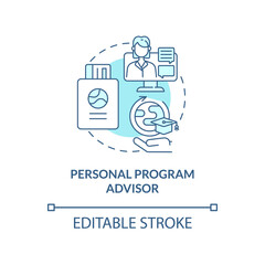 Personal program advisor concept icon. Internship program benefit abstract idea thin line illustration. Trainee interview coordination. Vector isolated outline color drawing. Editable stroke