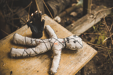 Voodoo magician doll, magic control of person. Concept of old spell, power