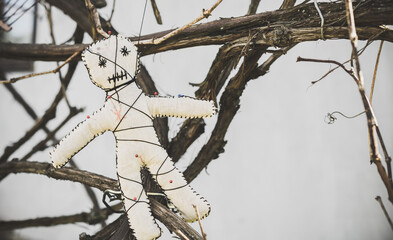 Voodoo magician doll, magic control of person. Concept of old spell, power
