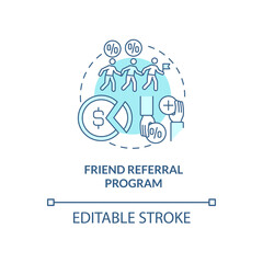 Friend referral program concept icon. Internship programs financing abstract idea thin line illustration. Receiving one-time referral payment. Vector isolated outline color drawing. Editable stroke