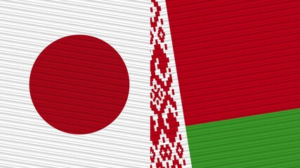 Belarus and Japan Two Half Flags Together Fabric Texture Illustration