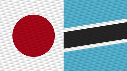 Botswana and Japan Two Half Flags Together Fabric Texture Illustration