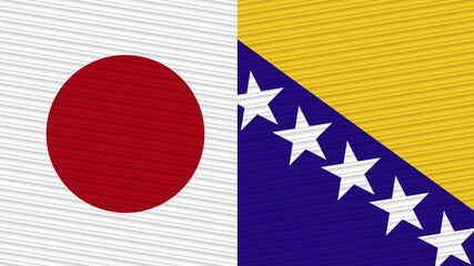 Bosnia and Herzegovina and Japan Two Half Flags Together Fabric Texture Illustration