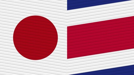 Costa Rica and Japan Two Half Flags Together Fabric Texture Illustration