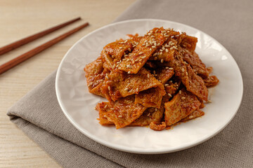 Stir-fried fish cake made from seafood with vegetables