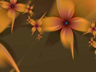 Original fractal image with yellow  flowers. Template with place for inserting your text. Fractal art as background...