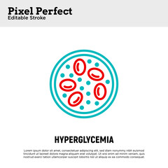 Hyperglycemia thin line icon. Low blood sugar. Thin line icon. Diabetes symptom. Pixel perfect, editable stroke. Vector illustration.
