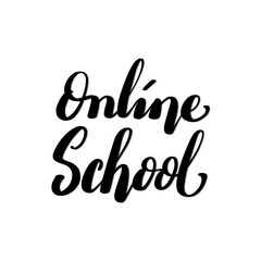 Hand Lettering Online School.  Hand Drawn Vector Lettering. Modern Calligraphy. Online School concept. Creative design For Logo, Web, Banner, Poster, print.