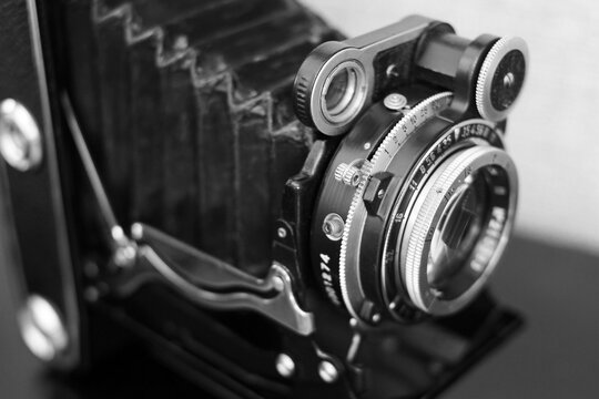 The lens of old film rangefinder camera