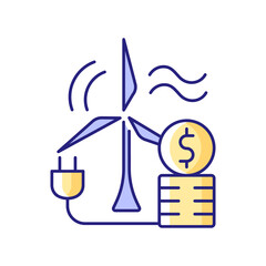Wind energy price RGB color icon. Windmill for generating alternative renewable power. Sustainable resource cost. Isolated vector illustration. Price for energy purchase simple filled line drawing