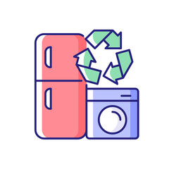 Appliance recycling program RGB color icon. Household electrical waste collection for reuse. Industrial garbage. Isolated vector illustration. Energy purchase simple filled line drawing