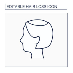 Hair loss line icon. Woman loses hair. Thin, see-through look on top of scalp. Hair thinning in vertex. Alopecia concept. Isolated vector illustration. Editable stroke