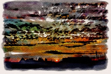 夕暮れの田舎の風景