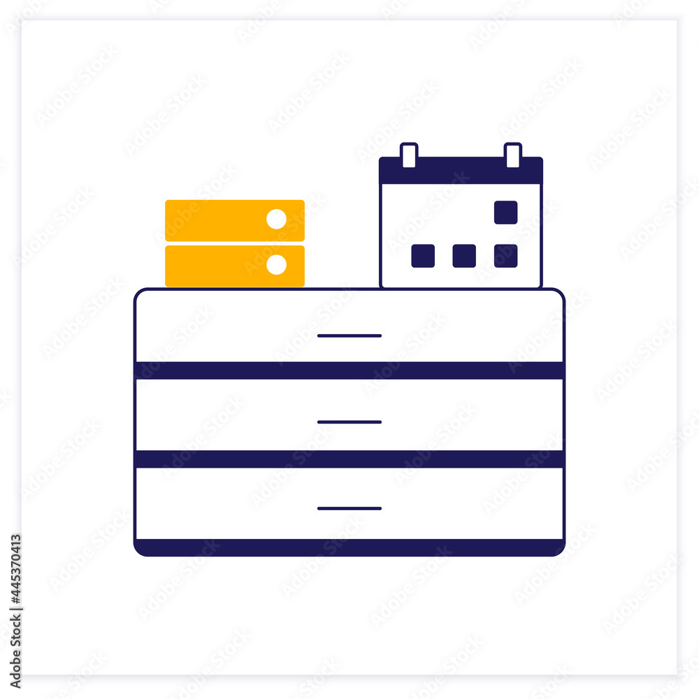 Poster commode color icon. furniture. commode with calendar and folders on it. workplace. office concept. i