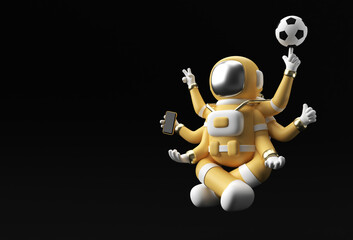 3d Render Spaceman Astronaut Yoga Gestures 3d illustration Design.