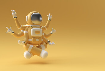 3d Render Spaceman Astronaut Yoga Gestures 3d illustration Design.