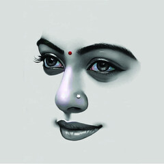 Fototapeta premium Woman face. Hand painted fashion illustration. 
